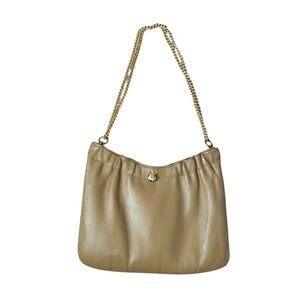 Ande Vintage Nude Tan Beige Leather Small Purse Gold Chain Shoulder Bag